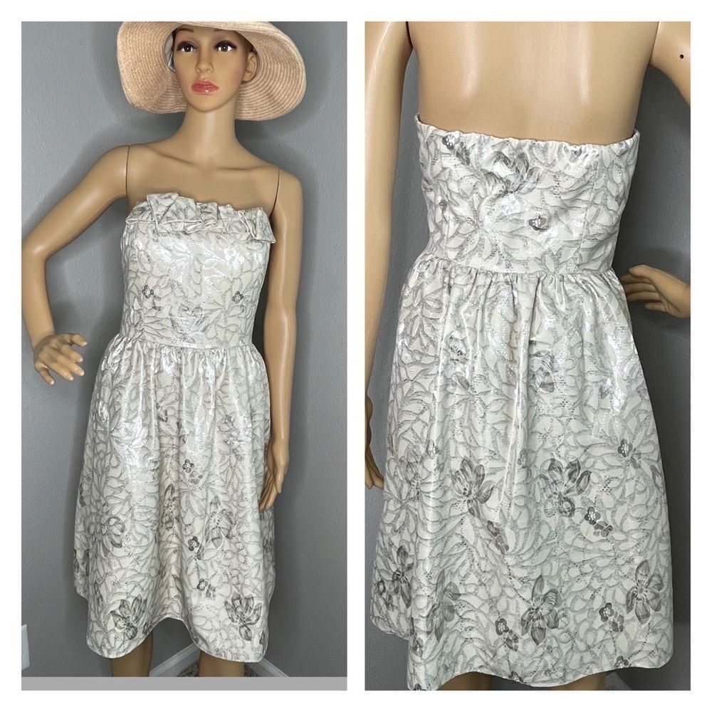 Antonio Melani Women’s Cream and Silver Strapless Formal Mini Dress Size 4